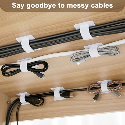 100 Pcs Cable Management Under Desk, Hook and Loop Cable Straps, White - Image 3