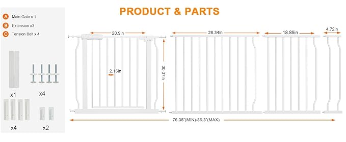 HOOEN 30" Tall Extra Wide Baby Gate - Image 2