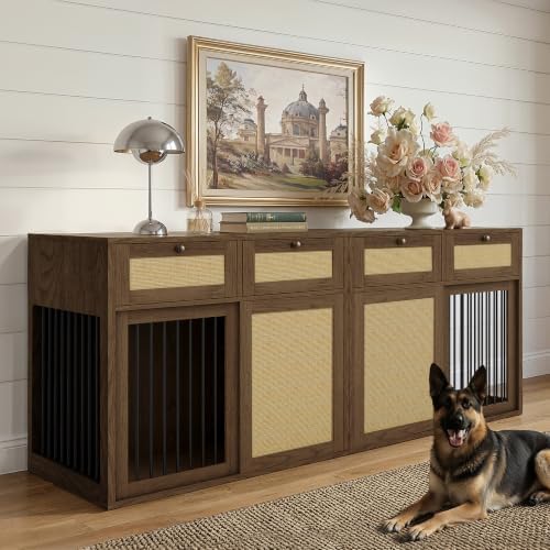 PureCozy 2-Piece Double Dog Crate Furniture, 80 Inch, Dark Oak - Image 2