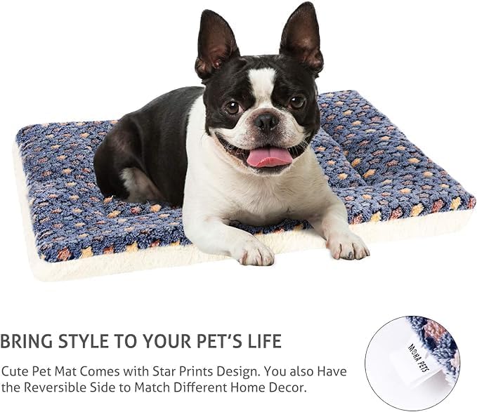 Mora Pets Cat Bed Ultra Soft Dog Crate Pad Star Print 2 Pack 18 inch Blue - Image 6