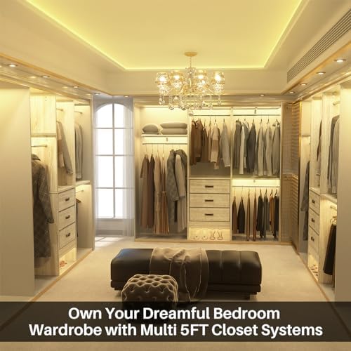 Armocity 5FT Small Closet System with 3 Fabric Drawers, 60'' Walk In Closet Organizer System With 3 Adjustable Shelves, Heavy Duty Clothes Rack Built-In Garment Rack, 59" L x 16" W x 71"H, White Oak - Image 6