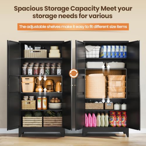 Yizosh Metal Storage Cabinet with 2 Doors and 4 Adjustable Shelves,- 72" Black Kitchen Pantry Storage Cabinet for Kitchen,Living Room,Dining Room - Image 5