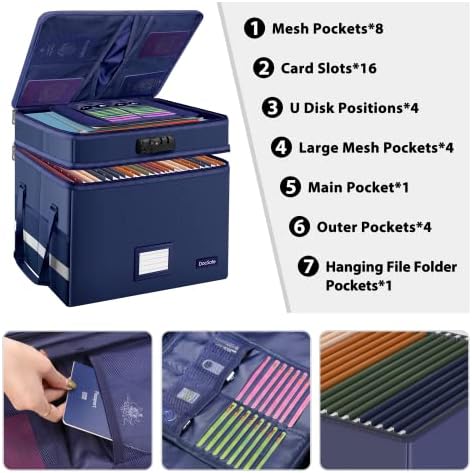 DocSafe File Box with Lock,Multi-Layer Fireproof Document Box Collapsible File Storage Organizer with Pockets/Handle,Large Portable Home Office Filing Safe for Hanging Letter/Legal Size Folders,Blue - Image 2