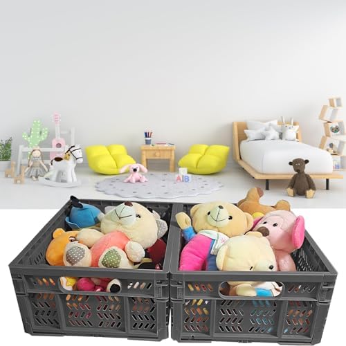 4-Pack Plastic Storage Crates,20L Foldable Baskets,Collapsible Crates, Baskets and Bins for Toys, Home Storage, Office Products, Gifts, Easter Eggs (Grey) - Image 5
