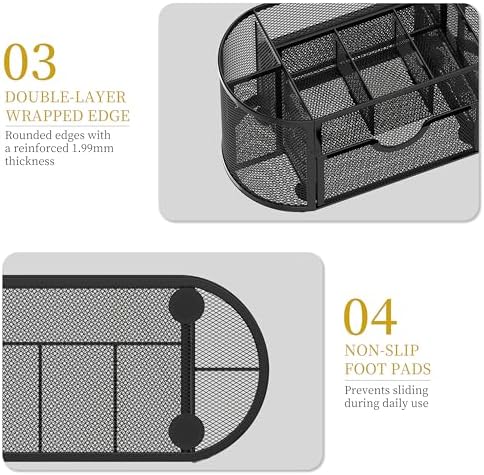 Mesh Desk Organizer with Drawer, 9-Compartment Pen Holder for Desk, Black - Image 6
