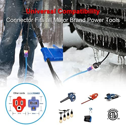 Clear Power Heavy Duty Outdoor Extension Cord - 100 FT, Blue | for Extreme Cold Weather -50°C, 16/3 SJTW, 3 Prong Grounded Plug, with Power Indicator Light (CP10075) - Image 6