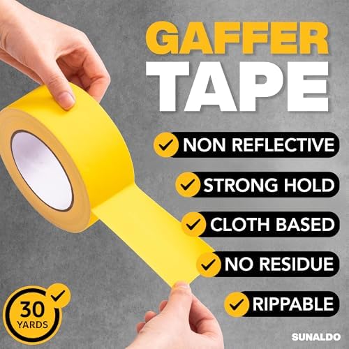 Gaffers Tape (2" x30 Yards) Heavy Duty, Easy Rip | Yellow - Image 3