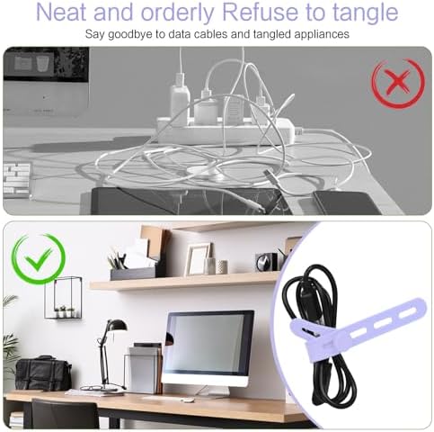 Donruby 24Pcs Silicone Cable Ties, Reusable Cord Organizer Straps, Purple - Image 6