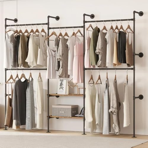 Industrial Pipe Clothing Rack with Shelves,Black by DABILONGC