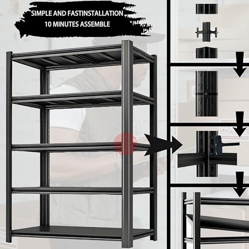 5-Tier Heavy Duty Garage Shelving, 2,750 lbs Capacity Adjustable Metal Storage Shelving Unit for Garage, Basement, Warehouse and Workshop, 35" W x 15.5" D x 72" H - Image 5