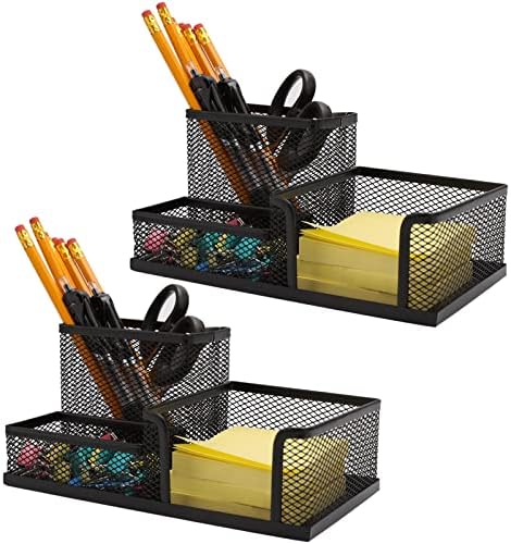 Ludato 2 Pieces Mesh Pen Holder Desk Organizers and Accessories for Desk，3 Compartments Black Pencil Holder for Office Supplies， Gifts for Colleague by Ludato
