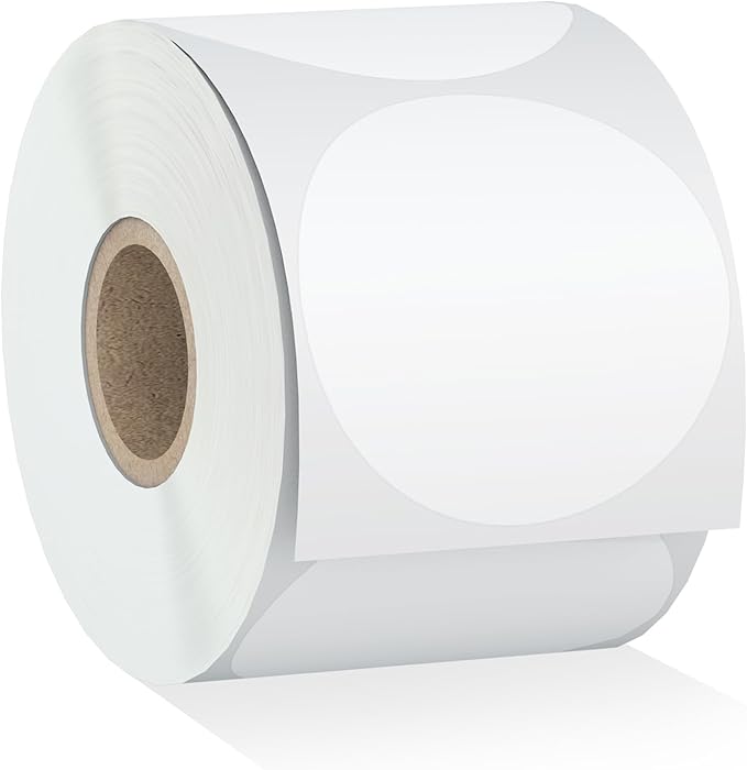 Misofuki 2" 750 Labels White Circle Direct Thermal Stickers Labels Roll by Misofuki