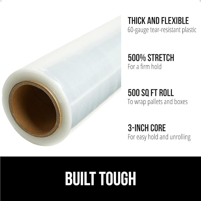 GORILLA GRIP 500% Stretch Film Heavy Duty Plastic, 500ft Shrink Wrap Roll 17" - Image 2
