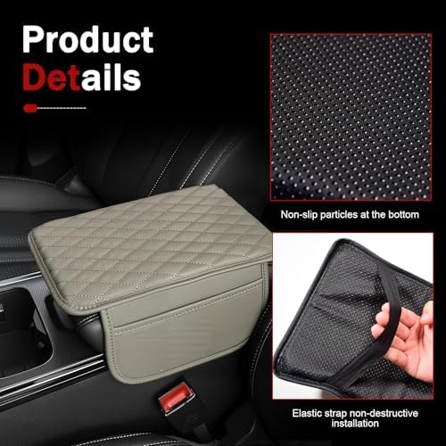 Car Center Console Cover, Waterproof Leather Car Armrest Cover Cushion with Side Storage Pockets, Upgraded Vehicle Armrest Storage Box, Universal for SUV, Sedan, Truck (Gray) - Image 7