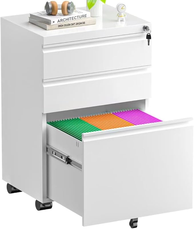 Superday File Cabinet 3 Drawer, Fully Assembled Metal Rolling Vertical Filing by SuperdayMetalFurniture