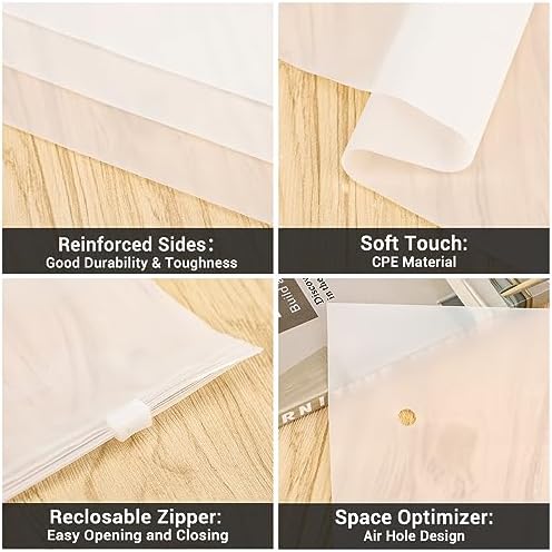 Packaging Bags, 5 Sizes 12x16" 10x13" 8x10" 12x8" 10x7" Pack of 50, 3 Mil Thick Plastic Shipping Bags for Business Clothing Packing Craft & Hobby Storage, Frosted, with Vent Hole - Image 3
