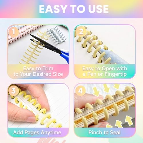 10 PCS Comb Binding Spines,30 Rings Click Plastic Spiral Binding Coils,Easy to Adding Pages for Binding Letter Size,A4,DIY Notebook for Student, 3/7inch Diameter,Multi-Color, Binds Up to 80 Sheets - Image 5