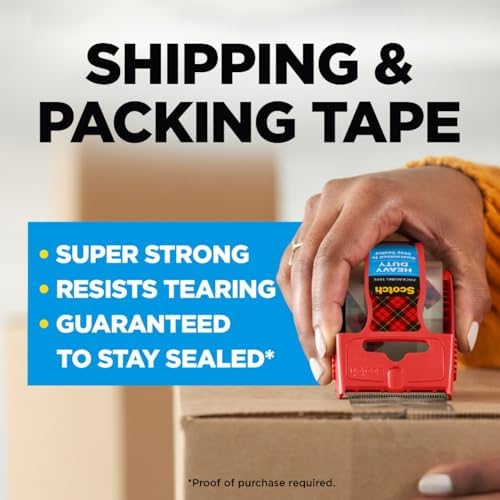 Scotch Heavy Duty Shipping Packing Tape, Clear, Packing Tape for Moving Boxes and Packaging Supplies, 1.88 in. x 22.2 yd., 2 Roll Dispensers, Moving Supplies - Image 2