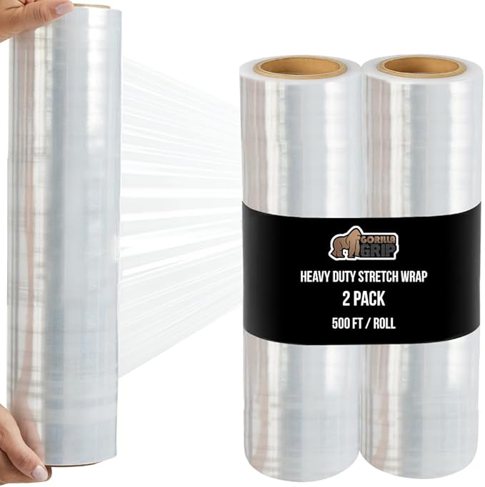GORILLA GRIP 500% Stretch Film Heavy Duty Plastic, 2 Pack 500ft Shrink Wrap by GorillaGrip