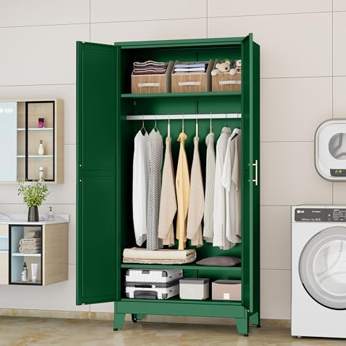 GAIOUS Metal Wardrobe Cabinet with Hanging Rod, Clothing Storage Cabinets - Image 3