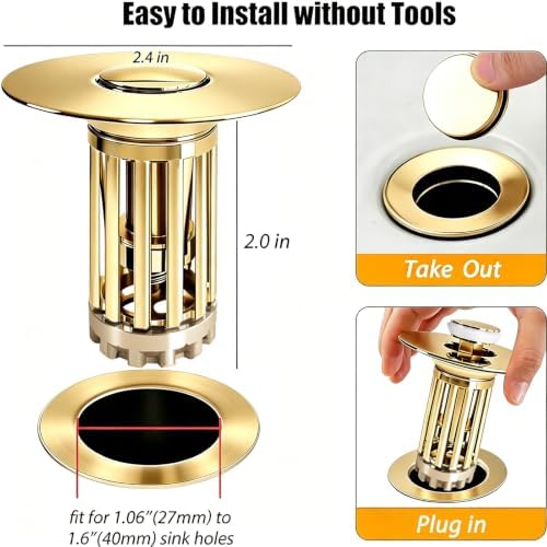 Anlige 3 in 1 Pop Up Bathroom Sink Stopper, Bathroom Sink Drain Strainer - Image 2