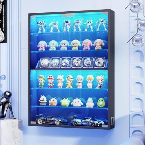 Wall Display Case with Glass Doors, Sports Card Display Case by AauroHome