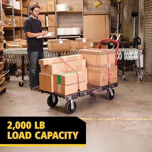 Rubbermaid Commercial Products Heavy-Duty Platform Truck, 2,000 Pound Capacity, 24" x 48" Platform, 8" TPR Casters, Black, for Warehouse/Garage/Cleaning/Manufacturing - Image 3
