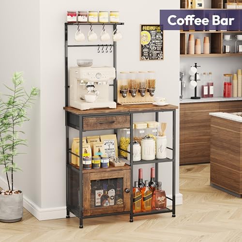 SWTYMIKI Coffee Bar with Hanging Rack - Farmhouse Coffee Stand Station Multi-Purpose Buffet Sideboard Cabinet with Drawers - Kitchen Bar Table for Living Room, Corner, Small Space, Espresso - Image 4