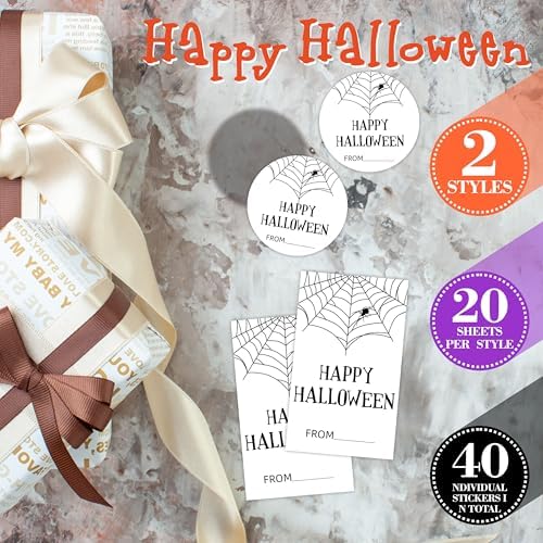 Happy Halloween Tag - Spider Theme -20 Round & 20 Tag Shaped Self-Adhesive Labels for Party Gifts, Packaging Bags, Envelope Sealing - Party Supplies for Halloween Decoration -A07 - Image 3