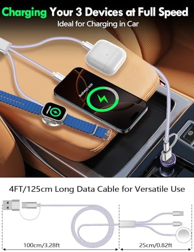 Travel Essentials for Apple Watch Charger,iPhone Charger,3 in 2 Type C/Lightning/Magnetic Travel Charging Cable,Portable Multi Charging Cable for Apple Watch, iPhone 17‑11,Samsung S26,Car,iPad-4FT - Image 6