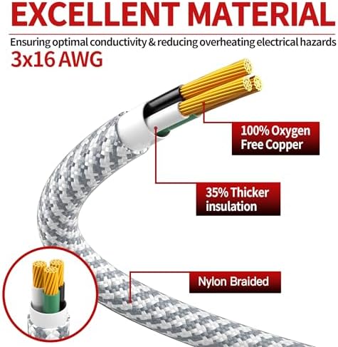 Skrizcable 16/3 15 FT Indoor Extension Cord Braided, White Power Cord - Image 2