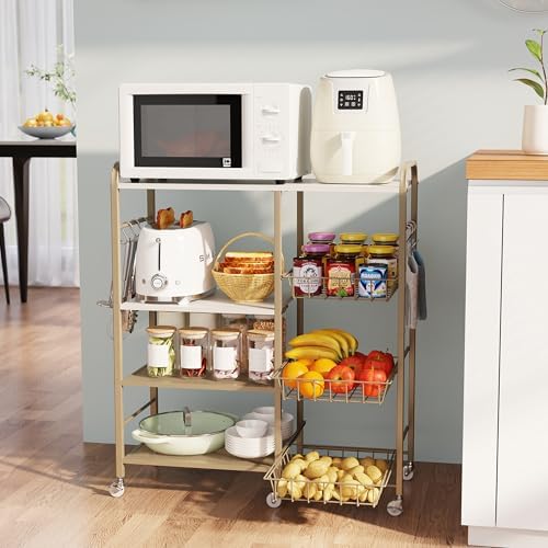 HapiRm Rolling Kitchen Microwave Cart - 4 Tier Microwave Table Stand with Pull-Out Baskets, Coffee Bar Baker's Rack with Wheels Rolling Storage Cart Organizer Shelf for Living Room Office, Balcony by HapiRm