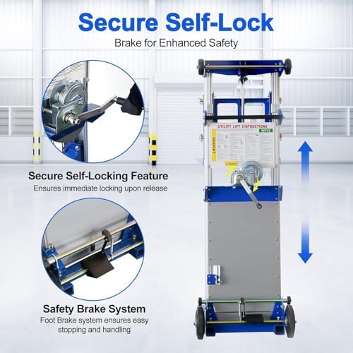 2PCS Material Lift Winch Stacker, 3.54"-122" Height Range, 400 lbs Capacity, Hand Winch Lift Trucks for Warehouse, Factory, Library, 34.60" L x 24.80" W - Image 5