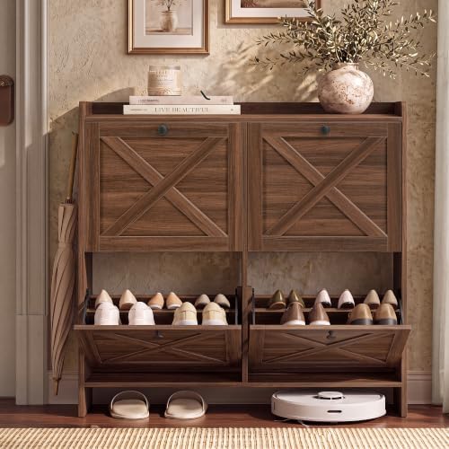 VASAGLE Narrow Shoe Storage Cabinet Organizer with 4 Flip Drawers by VASAGLEbySONGMICSHOME