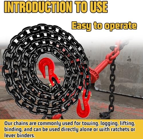 G80 Binder Chain 3/8" x 16ft - Heavy-Duty Transport Safety Chain with Clevis Grab Hooks, 7100 lbs Safe Working Load for Towing, Tie Down, Binding & Truck Logistics - Image 6