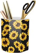 Pen Holder, Pencil Holder for Desk Floral Pattern Pencil Cup for Girls Kids Durable Ceramic Desk Organizer Makeup Brush Holder for Office, Classroom, Home, Sunflower by WAVEYU