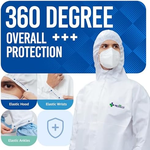 Medtecs Hazmat Suits - 6 Sizes Options - Disposable Coveralls Suit, Medical Protective Coverall PPE Hazmat Suits - Image 2