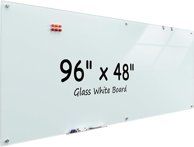 MaxGear Glass Whiteboard 96x48 Inches Wall Mounted, Magnetic White Board by MaxGear