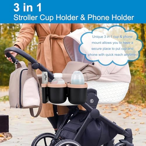Accmor Stroller Cup Holder with Phone Holder, Bike Cup Holder, Walker Scooter Wheelchair Cup Holder Attachment, Universal Cup Holder for Uppababy Graco Strollers - Image 3