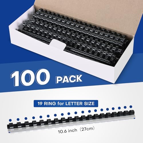 MYFULLY 100 Pack 19-Ring Plastic Binding Spines 1/4" Dia, 20-Sheet - Image 3