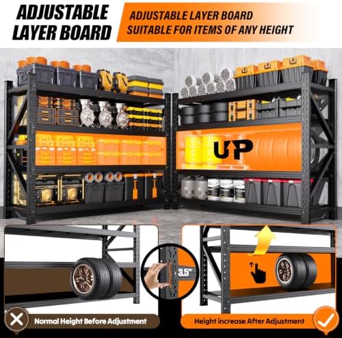 59"W Garage Shelving Heavy Duty Metal Storage Shelves, 3-Tier Garage Storage Shelves, Adjustable Industrial Shelving, Easy Assembly Garage Shelf Rack, Shelves for Garage Storage, Warehouse, 5 Pack - Image 6