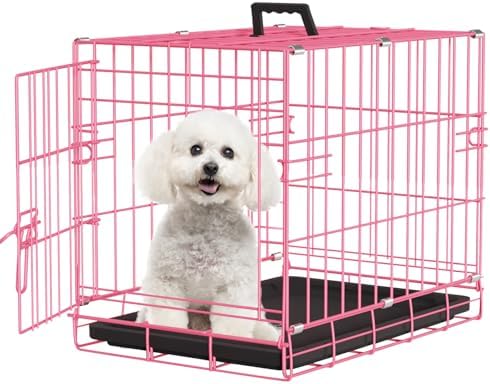 FDW | 18" Foldable Metal Dog Crate | Pink | Cage for Small Dogs by FDW