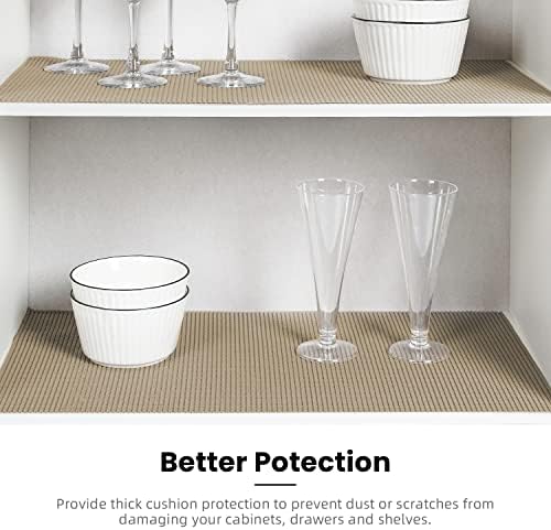 BAGAIL Non-Adhesive Shelf Liner, Thick Strong Grip Drawer Liners for Kitchen Cabinets, Heavy-Duty Easy Cut Cabinet Liners for Shelves, Pantry, Bathroom Cupboards - 12" x 10FT, Beige - Image 5
