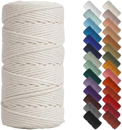 NOANTA Natural Macrame Cord 3mm x 220Yards, Beige Cotton Rope Macrame Yarn by NOANTA