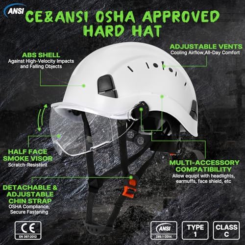 Aolamegs Construction Hard Hat with Visor and Chin Strap for Men,ANSI Z89.1 - Image 2
