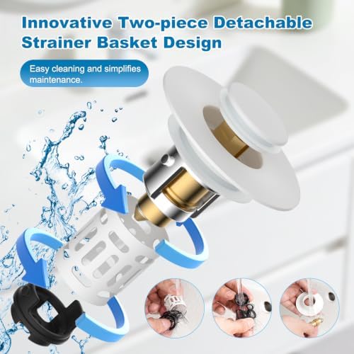 Hibbent Universal Bathroom Sink Drain Strainer, 3 in 1 Pop Up Stopper - Image 3