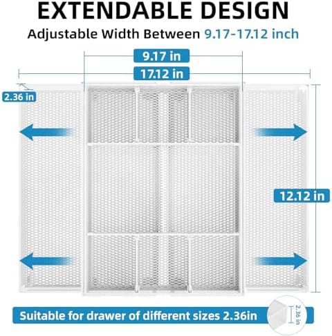 Marbrasse Expandable Desk Drawer Organizer, Mesh Drawer Organizer Tray with 10 Adjustable Compartments, Desk Organizers and Accessories, 5 Dividers Drawer for Office Supplies, Makeup & Vanity (White) - Image 2