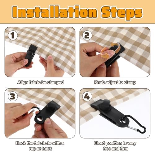 108Pcs Tarp Clips Heavy Duty with Carabiner Clips and Bungee Cords Set, Shark Tent Fasteners Clips Holder for Swimming Pool Cover Awnings Outdoor Camping Caravan Canopies Car - Image 4