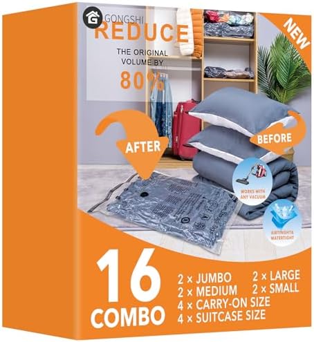 GONGSHI Vacuum Storage Bags for Clothing, 16-Piece Set by GONGSHI
