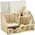 Annova Mesh Desk Organizer Office with 7 Compartments + Drawer/Desk Tidy Candy/Pen Holder/Multifunctional Organizer (Gold) by LivingNecessities
